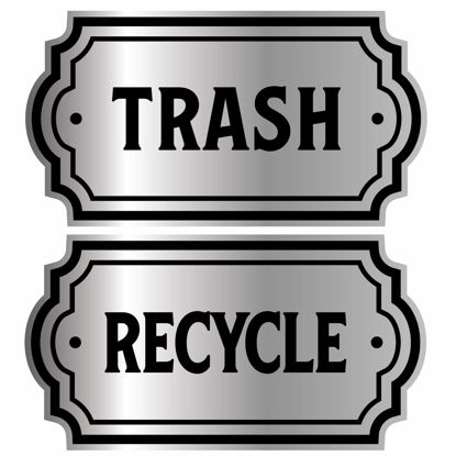 Picture of Recycle and Trash Logo Symbol - Elegant Golden Look for Trash Cans, Containers, and Walls - Laminated Vinyl Decal (Small, Silver - Elegant 1)