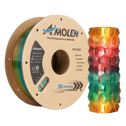 Picture of AMOLEN PLA 3D Printer Filament, PLA Filament 1.75mm Transparent Yellow Green Red, with Light Transmission Feature,1KG/2.2lb