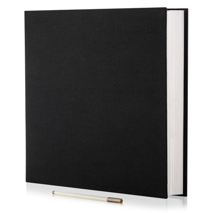 Picture of Photo Album Self Adhesive 3x5 4x6 5x7 6x8 8x10 8.5x11 11x10.6 Magnetic Scrapbook Album DIY Length 11x10.6 Inch 40 Pages Linen Cover DIY Photo Album with A Metallic Pen and DIY Accessories(Black)