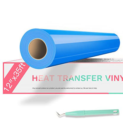 Picture of HTVRONT HTV Vinyl Rolls Heat Transfer Vinyl - 12" x 35ft Lake Blue HTV Vinyl for Shirts, Iron on Vinyl for Cricut & Cameo - Easy to Cut & Weed for Heat Vinyl Design (Lake Blue)