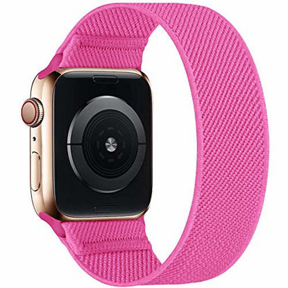 Picture of ENJINER Stretchy Nylon Solo Loop Bands Compatible with Apple Watch 38mm 40mm 42mm 44mm iWatch Series 6 SE 5 4 3 2 1 Strap, Sport Elastic Braided No Buckles Clasps Women Men, 38/40mm S DragonFruit