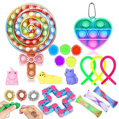 Picture of Fidget Toy Set, Cheap Sensory Toys Pack for Kids Adults, Fidget Box with Simple Dimple and Pop on it Toy, Squishy Stress Ball, and Anxiety Relief Squeeze Toys (Swirl Lollipop Fidget Toys Set)