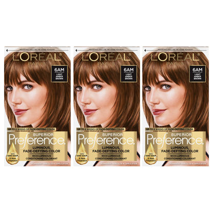 Picture of L'Oréal Paris Superior Preference Fade-Defying + Shine Permanent Hair Color, 6AM Light Amber Brown, 3 COUNT Hair Dye