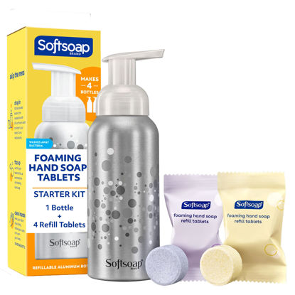 Picture of Softsoap Foaming Hand Soap Tablets Starter Kit with Aluminum Bottle Pump and 4 Refill Tablets, Lemon Fizz & Sparkling Lavender