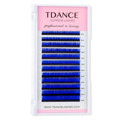 Picture of TDANCE Colorful lashes extension C Curl 0.07mm Thickness Semi Permanent Individual Eyelash Extensions Silk Volume Lashes Professional Salon Use Mixed 8-15mm Length In One Tray (Blue,C-0.07,8-15mm)