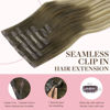 Picture of GOO GOO Seamless Clip In Hair Extensions Remy Real Human Hair Extension with Invisible PU Skin Weft 20inch Walnut Brown to Ash Brown and Bleach Blonde Natural & Thick & Straight Hair Extensions for Women