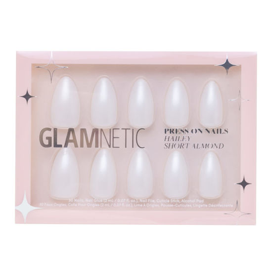 Picture of Glamnetic Press On Nails - Hailey | Glossy, Semi-Transparent, Short Almond Nails, Reusable | 15 Sizes - 30 Nail Kit with Glue