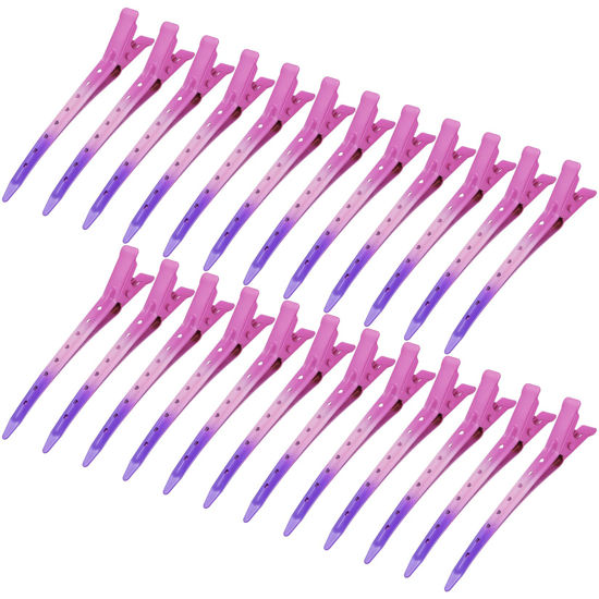 Picture of 24 Packs Duck Bill Clips, Bantoye 3.35 Inches Rustproof Metal Alligator Curl Clips with Holes for Hair Styling, Hair Coloring, Gradient Rose Red