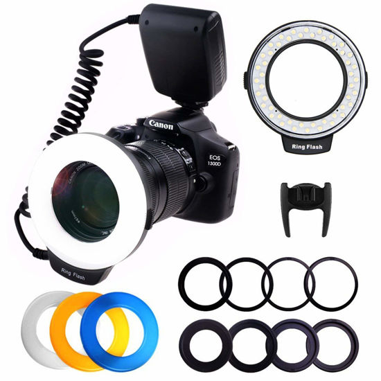 Picture of PLOTURE Flash Light with LCD Display Adapter Rings and Flash Diff-Users Works with Canon Nikon and Other DSLR Cameras