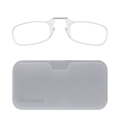 Picture of ThinOptics Universal Pod Rectangular Reading Glasses, Clear Frames/White Case, 1 x + 1