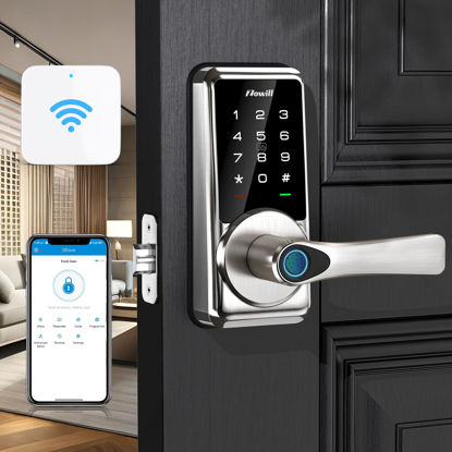 Picture of WiFi Smart Deadbolt Lock, Zowill Fingerprint Door Lock with APP & Voice Control, 7-in-1 Smart Door Lock for Front Door, Touchscreen Keyless Entry Door Lock, Auto Lock，Work with Alexa, Ekey Sharing