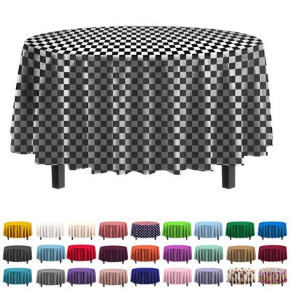 Picture of Exquisite 6-Pack Premium Plastic Tablecloth 84 Inch Round Plastic Table Cover - Checkered