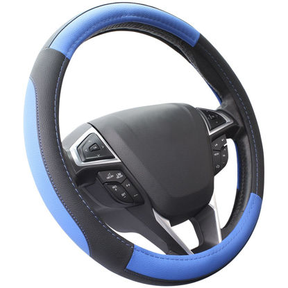 Picture of SEG Direct Car Steering Wheel Cover Universal Standard Size 14.5-15 inch, Black and Blue Microfiber Leather
