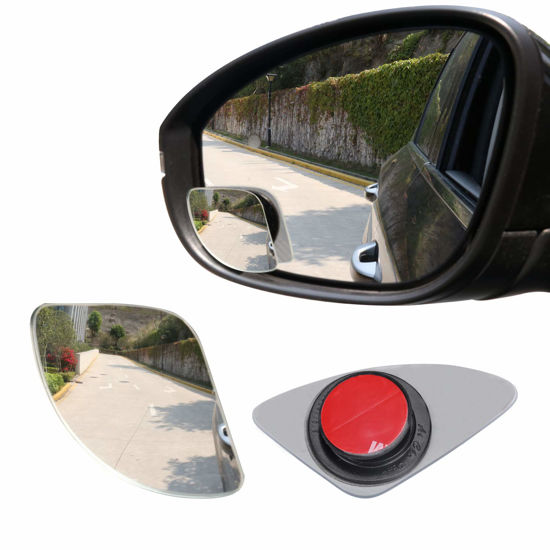 Picture of LivTee Blind Spot Car Mirror，Asymmetric Fan Shaped HD Glass Frameless Convex Rear View Mirror with wide angle Adjustable Stick for Cars SUV and Trucks, Pack of 2