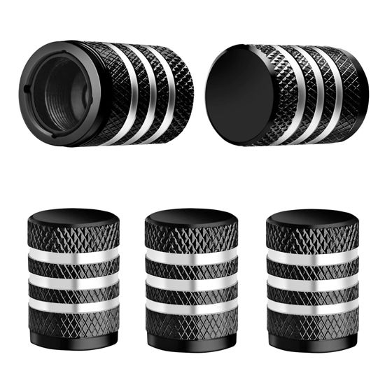 Picture of Tire Valve Stem Cap Cover - (5 Pack) Tire Air Caps Metal with Plastic Liner Corrosion Resistant Leak-Proof for Car Truck Motorcycle SUV and Bike Black