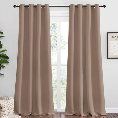 Picture of NICETOWN Bedroom Blackout Curtains and Drapes, Set of 2, 55 by 108 Inch, Cappuccino, Window Treatment Thermal Insulated Solid Grommet Blackout Draperies for Bedroom