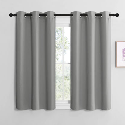 Picture of NICETOWN Silver Grey Thermal Insulated Grommet Blackout Curtains, Kids Window Drape Panel for Nursery, Privacy Short Curtains (2 Panels, W42 x L48 -Inch)