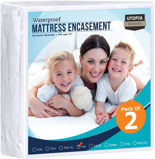 Picture of Utopia Bedding Zippered Mattress Encasement Full - 100% Waterproof and Bed Bug Proof Mattress Protector - Absorbent, Six-Sided Mattress Cover (Pack of 2)