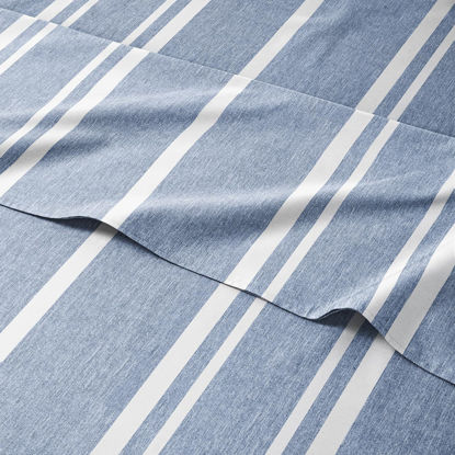 Picture of Striped Bed Sheets - Pin Striped Sheets - Blue and White Sheets - White and Blue Striped Sheets - Queen Striped Sheets - Hotel Luxury Bed Sheets - Deep Pockets - Breathable & Cooling Sheets