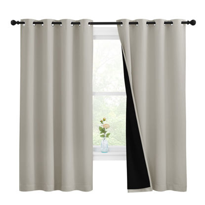 Picture of NICETOWN Natural 100% Blackout Lined Curtains, 2 Thick Layers Completely Blackout Window Treatment Thermal Insulated Drapes for Kitchen/Bedroom (1 Pair, 55 inches Width x 68 inches Length Each Panel)