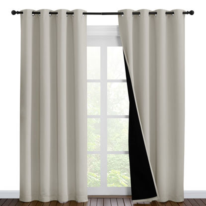 Picture of NICETOWN 100% Blackout Window Curtain Panels, Heat and Full Light Blocking Drapes with Black Liner for Nursery, 86 inches Drop Thermal Insulated Draperies (Natural, 2 Pieces, 55" Wide Each Panel)