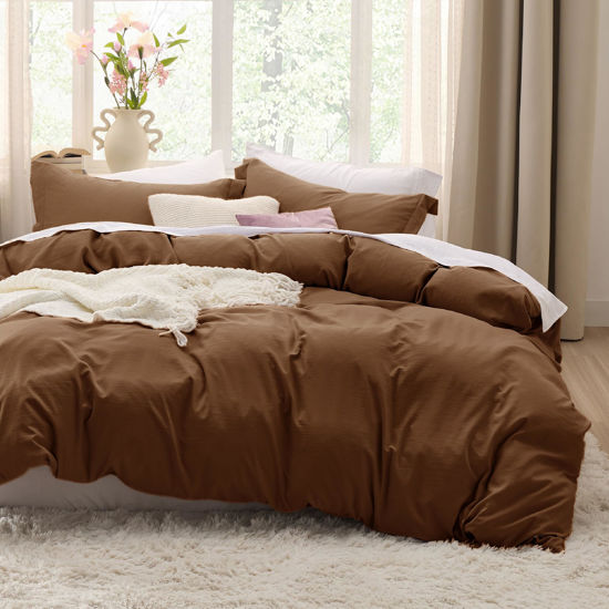 Picture of Bedsure Twin/Twin XL Duvet Cover Dorm Bedding - Soft Prewashed Brown Duvet Cover Twin, 2 Pieces, Includes 1 Duvet Cover (68"x90") with Zipper Closure & 1 Pillow Sham, Comforter NOT Included