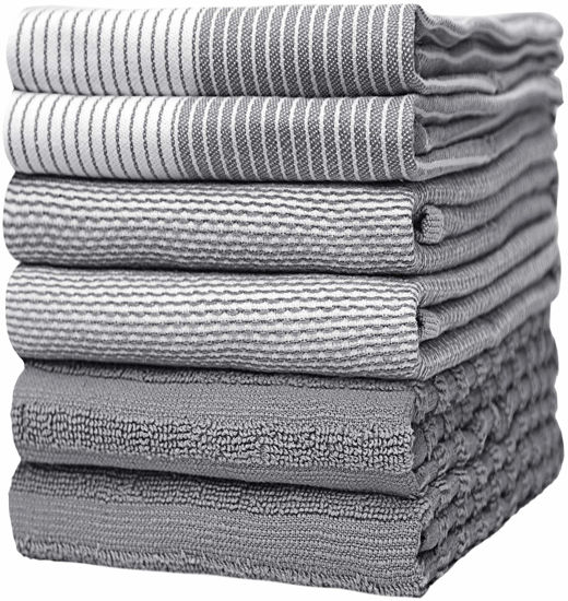 Picture of Premium Kitchen,Hand Towels (20”x 28”, 6 Pack) Large Cotton, Dish, Flat & Terry Towel Highly Absorbent Tea Towels Set with Hanging Loop Gray