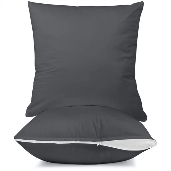 Picture of Utopia Bedding Waterproof Throw Pillow Protector (2 Pack) - 20 x 20 Inches Grey Outdoor Decorative Pillow Covers - Zippered Pillow Encasement - Bed Bug Proof