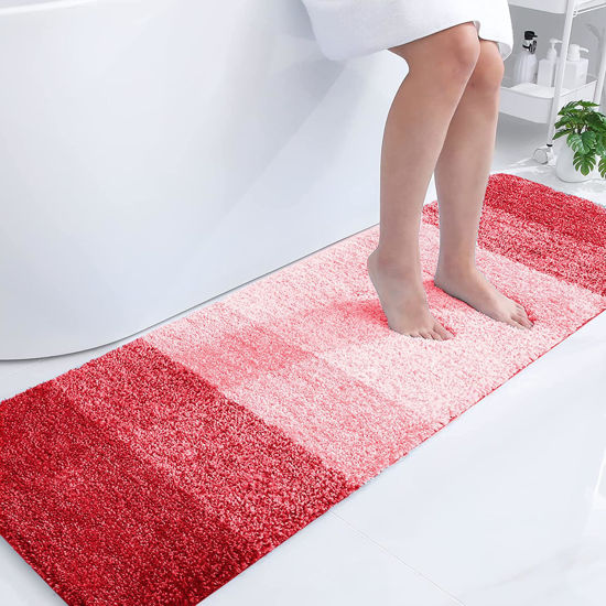 Picture of OLANLY Luxury Bathroom Rug Mat, Extra Soft and Absorbent Microfiber Bath Rugs, Non-Slip Plush Shaggy Bath Carpet Runner, Machine Wash Dry, Bath Mats for Bathroom Floor, Tub and Shower, 59x20, Red