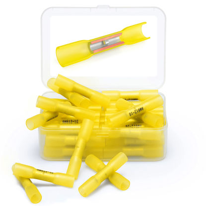 Picture of Wirefy 50 PCS Heat Shrink Butt Connectors Yellow 12-10 AWG - Marine Grade Butt Connectors - Wire Butt Splice Connectors - Electrical Waterproof Heat Shrink Butts