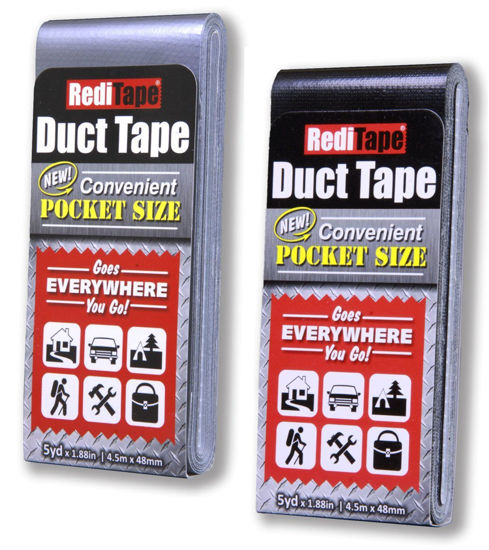 Picture of RediTape Travel Size Duct Tape Colors 2-Pack (Silver & Black) - Pocket Size Flat Mini Roll - for Repairs Outdoors Emergency Crafts - 1.88 inch x 5 Yards per Pack