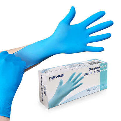 Picture of GMG SINCE1988 Exam Gloves,Blue Nitrile Gloves,Disposable Nitrile Gloves 4 Mil for House Cleaning, Food Preparation, Nursing, Auto Repair (X-Large Size, 100 Pack)