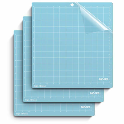 Picture of Nicapa Cutting Mat for Silhouette Cameo 3/2/1 (Light-grip,12x12 inch 3pack) Adhesive&Sticky Non-slip Flexible Square Gridded Blue Cut Mats Replacement Accessories Set Matts Vinyl Craft Sewing