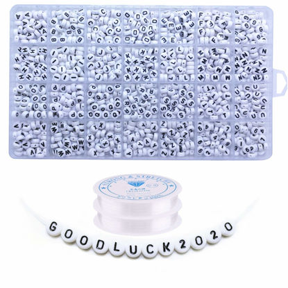 Picture of Amaney 1400 Pieces 4x7mm White Round Acrylic Alphabet Letter Beads A-Z Number Beads and Crystal Line for Jewelry Making