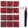 Picture of LPBeads 6400 Pieces Hotfix Rhinestones Siam Flat Back 5 Mixed Sizes Crystal Round Glass Gems with Tweezers and Picking Rhinestones Pen