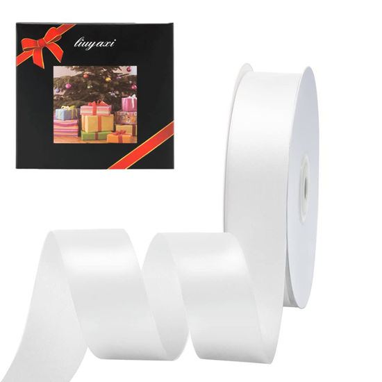 Picture of Solid Color Double Faced White Satin Ribbon 7/8" X 25 Yards, Ribbons Perfect for Crafts, Wedding Decor, Bow Making, Sewing, Gift Package Wrapping and More