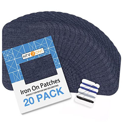 Picture of HTVRONT Iron on Patches for Clothing Repair, Cotton Patches Iron on, Dark Blue Repair Decorating Kit 20 Pieces Iron on Patch Size 3" by 4-1/4" (7.5 cm x 11 cm)