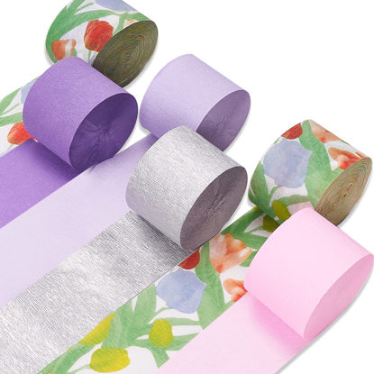 Picture of PartyWoo Crepe Paper Streamers 6 Rolls 492ft, Pack of Tulip and Pastel Color Crepe Paper for Birthday Decorations, Wedding Decorations, Baby Shower Decorations (1.8 Inch x 82 Ft/Roll), Purple-9513