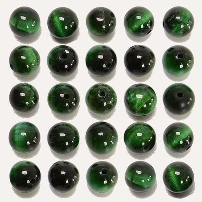 Picture of NCB 100PCS 8mm Natural Green Tiger's Eye Beads Gemstone Round Loose Stone Beads Spacer Beads for Jewelry Making with Crystal Stretch Cord (Green Tiger's Eye, 8mm 100Beads)