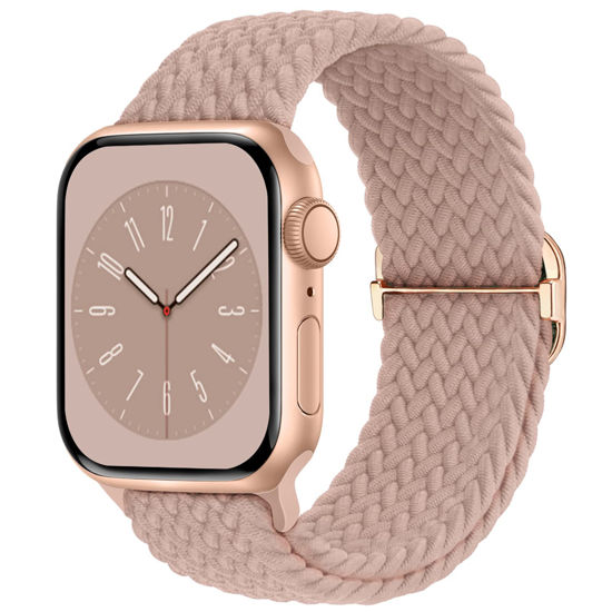 Picture of Braided Solo Loop Compatible with Apple Watch Band 38mm 40mm 41mm 42mm 44mm 45mm 49mm for Women Men, Stretchy Straps Elastic Sport Wristbands for iWatch Series 8 7 6 5 4 3 2 1 SE Ultra, Nude Pink