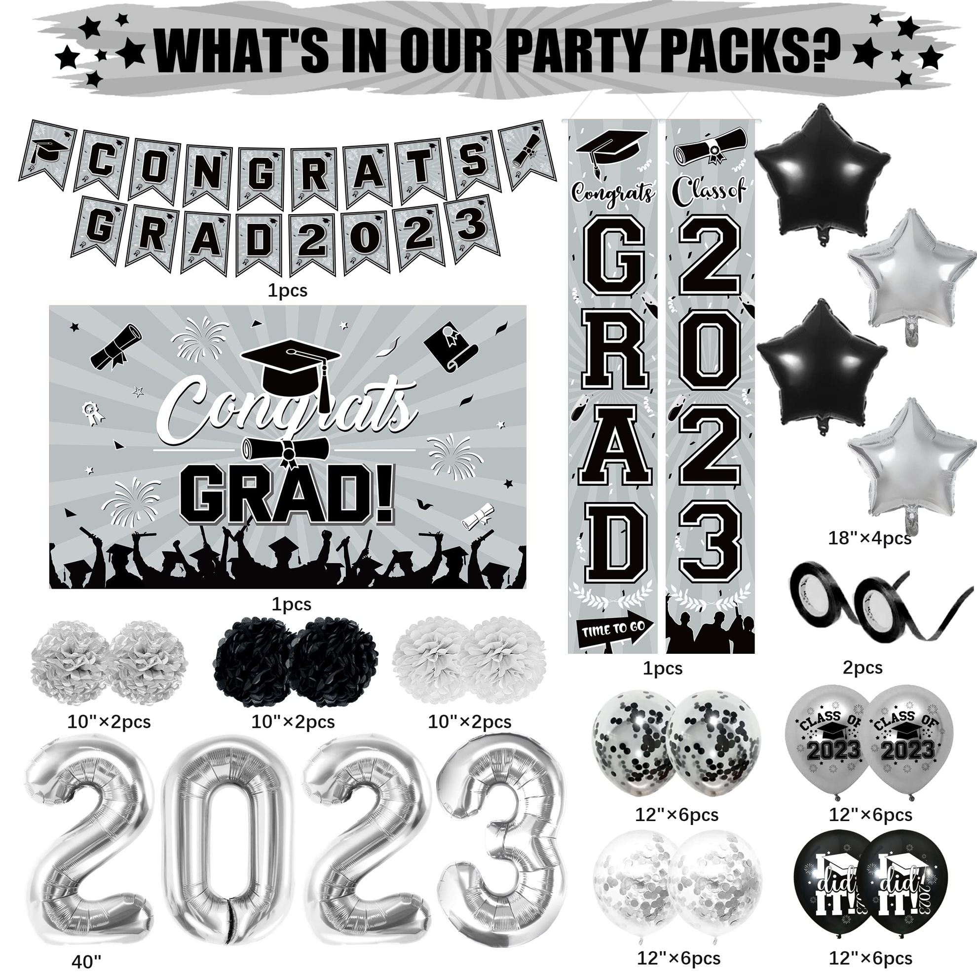 Getuscart Silver Black Graduation Party Decorations 2023class Of 2023 Graduation Party 2390