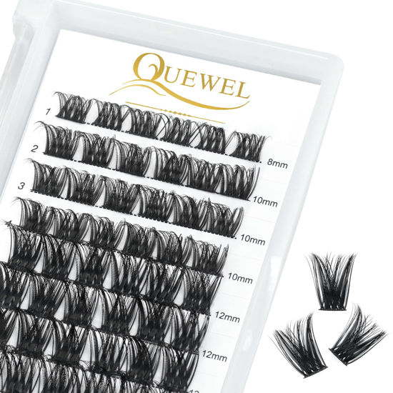 Picture of QUEWEL Cluster Lashes 72 Pcs Wide Stem Individual Lashes C/D Curl 8-16mm Length DIY Eyelash Extension False Eyelashes Soft for Personal Makeup Use at Home (honey01-C-MIX8-16)