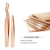 Picture of 3 Pcs DIY Eyelash Applicator Tool Stainless Steel Cluster Lash Tweezers Eyelash Tweezers Application and Removal False Eyelash Applicator with Eyelash Brushes Strong Grip Lash Tools Rose Gold