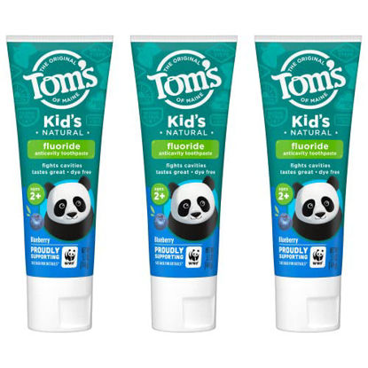 Picture of Tom's of Maine Kids Toothpaste, Blueberry, Fluoride, Natural, Children, Dye Free, 2+ years, ADA Approved, 5.1 oz. 3-Pack