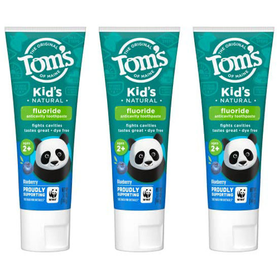 Picture of Tom's of Maine Kids Toothpaste, Blueberry, Fluoride, Natural, Children, Dye Free, 2+ years, ADA Approved, 5.1 oz. 3-Pack