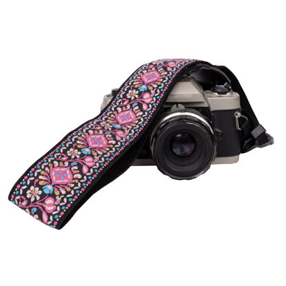 Picture of Art Tribute Pink Woven Camera Strap For All DSLR and SLR Camera, Embroidered Elegant Universal Neck & Shoulder Strap, BOHO Pattern. Best Gift for Photographers