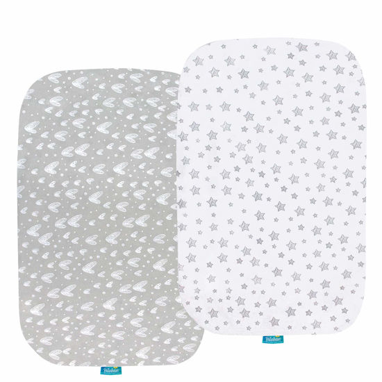 Picture of Bassinet Sheets Compatible with Graco Travel Lite, Fodoss, Cloud Baby, Yacul and Simmons Kids Bassinet(not for Twins), 2 Pack, 100% Cotton Fitted Sheets, Breathable and Heavenly Soft, Grey Print