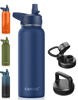 Picture of CIVAGO 40 oz Insulated Water Bottle With Straw, Stainless Steel Sports Water Cup Flask with 3 Lids (Straw, Spout and Handle Lid), Double Walled Travel Thermo Canteen Mug, Navy Blue