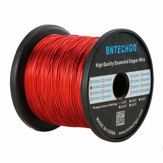 Picture of BNTECHGO 18 AWG Magnet Wire - Enameled Copper Wire - Enameled Magnet Winding Wire - 3.0 lb - 0.0393" Diameter 1 Spool Coil Red Temperature Rating 155℃ Widely Used for Transformers Inductors