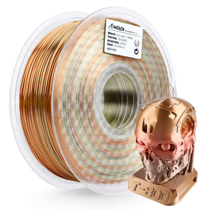 Picture of AMOLEN PLA Filament 1.75mm 3D Printer Filament, Silk PLA Filament Multicolor 1.75mm, 20% Real Metal Silk Rainbow 3D Printing Filament 1 kg